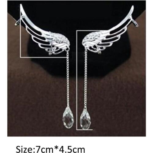 Grace Jun Korea Style Fashion U Shape Earrings Rhinestone Crystal Big Wings Clip on Earrings Wihtout Piercing for Women Ear Clip