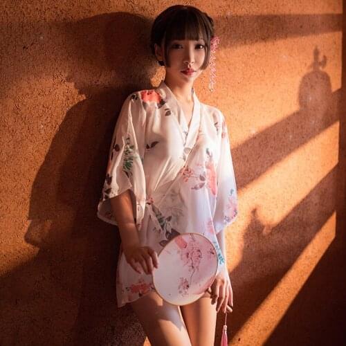Yukata Kimono Women Loose Adult Sexual Fantasy Costume Japanese Geisha Bathrobe Flower Traditional Sexy Short Night Robe Gown