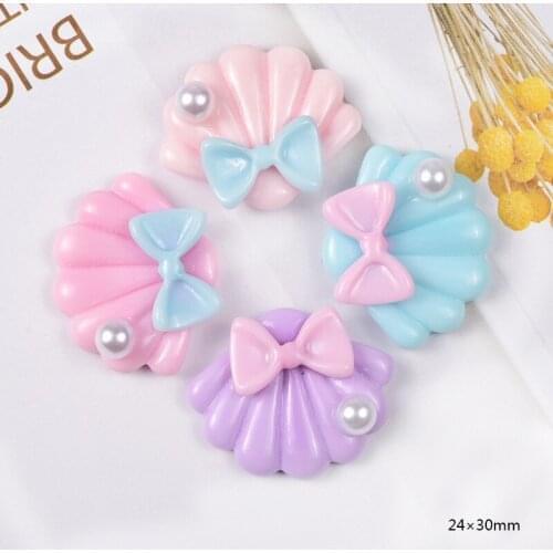10pcs/lot Resin Pearl Shell With Bow Cabochon Flatback For Mobile Case Scrapbooking Craft Embellishment DIY Accessary