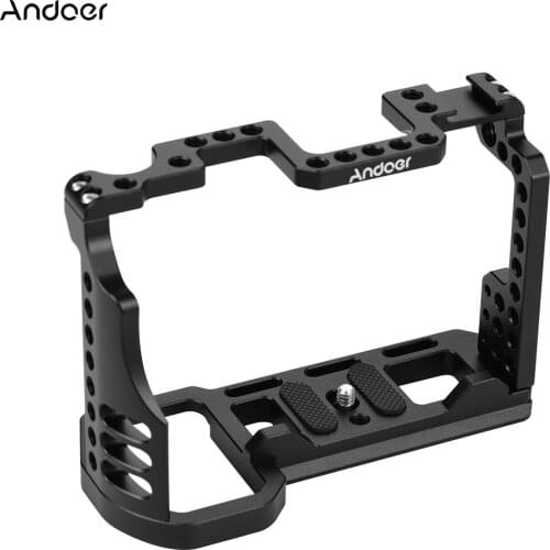 Andoer Aluminum Alloy Video Camera Cage with Cold Shoe Mount 1/4 Inch & 3/8 Inch Screw Holes for Sony A7R4 A7R IV