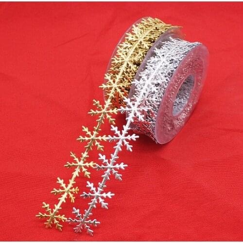 2.5CM*10M Gold Silver Plastic Snow Lace Trim Ribbon Roll Fabric DIY Christmas Party Decoration Sewing Garments Accessories