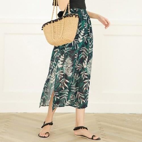 Summer Flowers Printed Sweet laddy Skirts Pastoral Style Mori Girl Chiffon Skirts Slim Beach Boho Split women Skirt