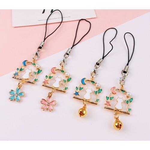 Cute Flower Basket Cat Lanyards for IPhone/Samsung Kawaii Keys Mobile Phone Headphone Strap Hanging Rope Smartphone Charms
