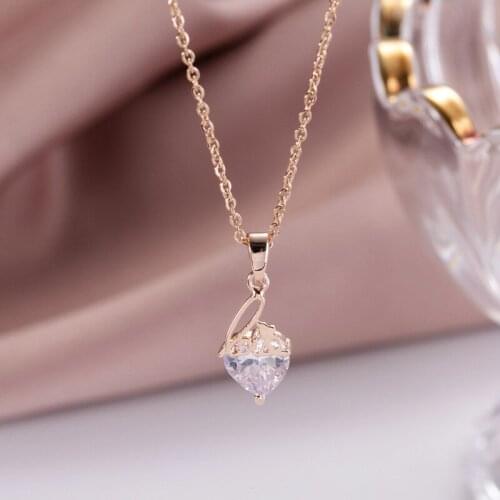 Fashion Love Zircon Heart Pendant Necklace Stainless Steel Chain For Women Girls Geometric Copper Charms Choker Jewelry Gifts