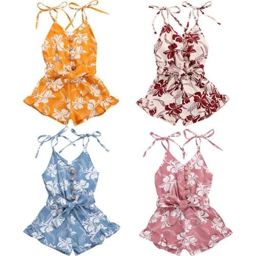 Baby Girl Fashion Floral Rompers Jumpsuits 1-6Y Toddler Kids Children Summer Casual Sling Playsuits Outfits Clothes 2021 New