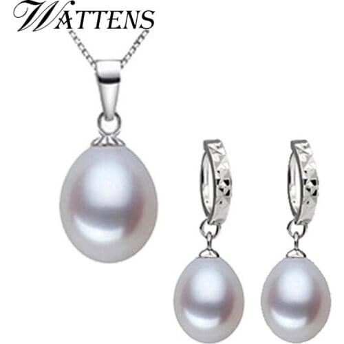 WATTENS Amazing price natural freshwater pearl jewelry set for women white / pink / purple pearl pendant necklace and earrings