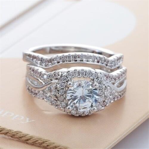 Exquisite Crystal Rhinestones Rings Set For Women Accessories Jewelry Gift Wedding Band Bridal Engagement Rings
