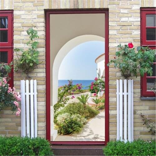Seaside Scenery Stickers on the Doors DIY Peel and Stick Wallpaper Glass Door Murals Waterproof Posters Home Decor adesivo porta