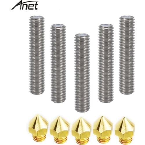 Anet A6 5pcs 40mm Extruder 1.75mm Throat Tube 5pcs 0.4mm Brass Extruder Nozzle Print Heads for MK8 Makerbot Reprap 3D Printer