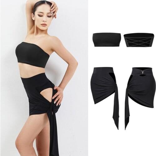 Summer New Latin Dance Costumes Strapless Tops Irregular Latin Skirts Women Latin Dance Practice Wear Samba Rumba Dress DNV14839