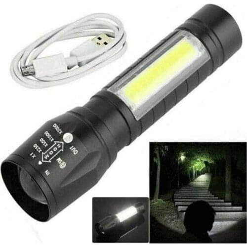 Portable LED Flashlight T6 COB Tactical USB Rechargeable Camping Lantern Zoomable Flashlight 3 Modes Waterproof Emergency Torch