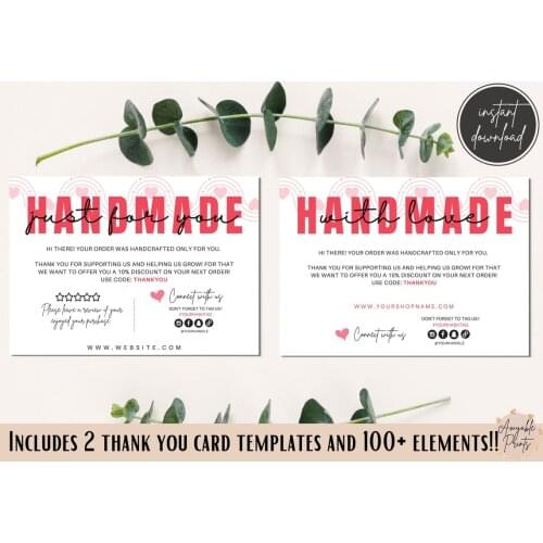 Handmade with love thank you card business editable, Small business thank you card template, Poshmark Thank you card