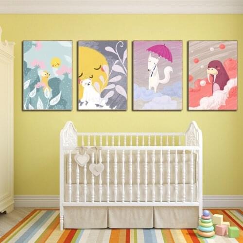Spray Color Animal Bear Unicorn Wall Canvas Nordic Poster Nursery Prints Cartoon Painting Picture Kid Bedroom Decoration