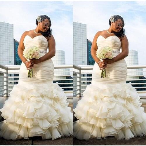 African Plus Size Wedding Dresses Mermaid 2021 vestido de noiva Sweetheart Ruffle Organza Bridal Gowns For Black Girls Women