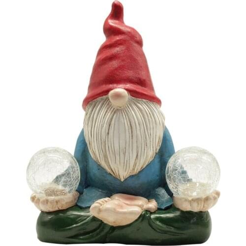Outdoor Garden Statue Dwarf Statue Carrying Magic Ball and Solar Led Light Gnomes Christmas Garden Decoration