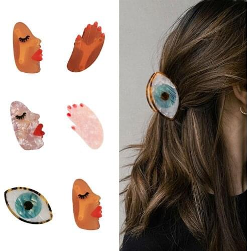 Exquisite Art Funny Colorful Acrylic Resin Palm Face Hair Claws Irregular Geometric Smooth Hairpins For Women Party Accessories