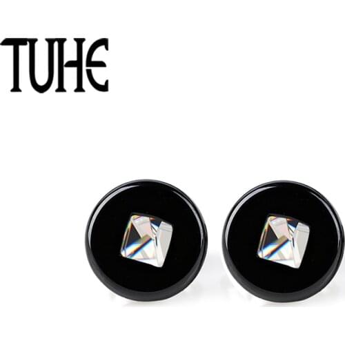 2018 New Simple Style Black Round Ceramic Square Crystal Stud Earrings For Women Fashion Elegant Jewelry New Year Gifts Earring