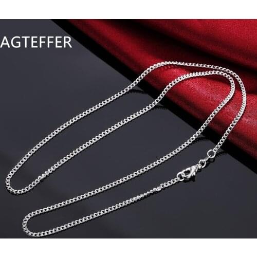 AGTEFFER 925 Sterling Silver 16/18/20/22/24/26/28/30 Inch Side Chain 2mm Necklace For Women Man Fashion Wedding Charm Jewelry
