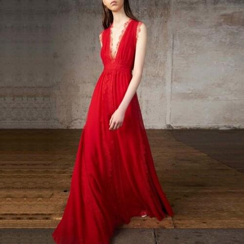 2019 Vestido Longo Sale Vestidos Mujer Lace Dress Womens Summer Retro Fashion Super Fairy V-neck French Stitching Long Female