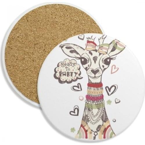 Giraffe Cartoon Animal Colourful Ceramic Coaster Cup Mug Holder Absorbent Stone for Drinks 2pcs Gift