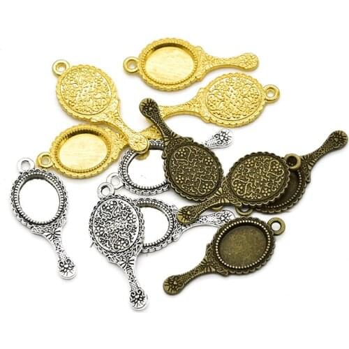 15PCS Wholesale Vintage Metal Retro mirror charms For Jewelry Making DIY Handmade Craft Pendant