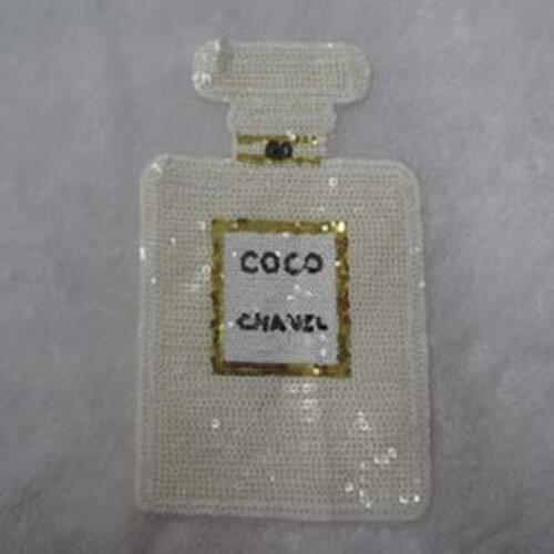 20Pcs Large Sequin White Perfume Bottle Patches Appliqued Sew On Patches for Clothes bags Embroidery Stickers Applique