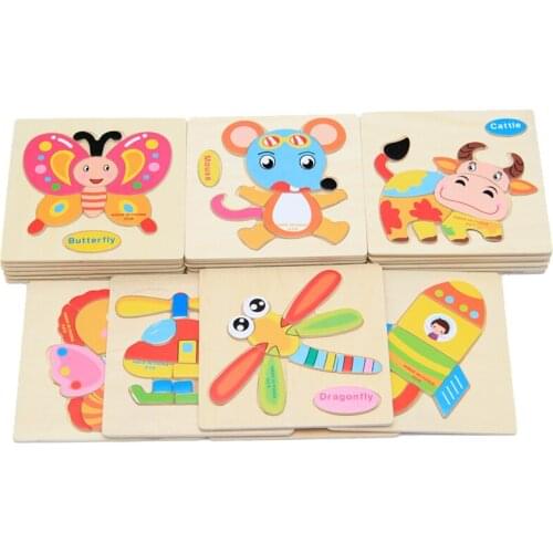 3D Puzzle Wooden Toys Animal Puzzles Jigsaw Wooden Educational Toy Cartoon Intelligence Game For Kids Children