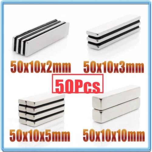 50pcs 50x10x2 50x10x3 50x10x5 50x10x10 mm Strong Powerful Block Square Magnet Craft Model Rare Earth Neodymium Permanent Magnet