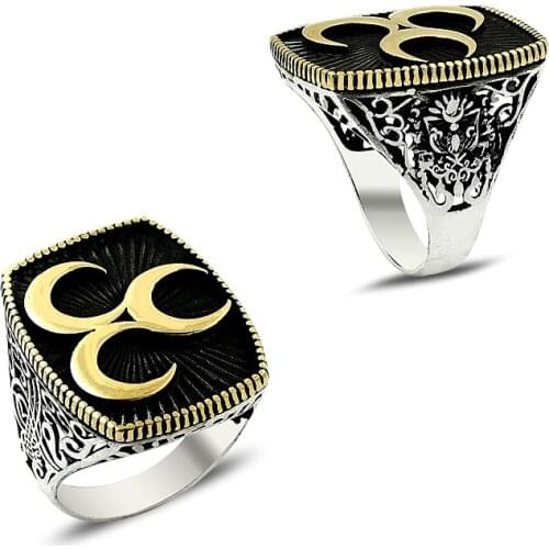 925 Silver Three Crescent Printed Nationalist English Men Rings