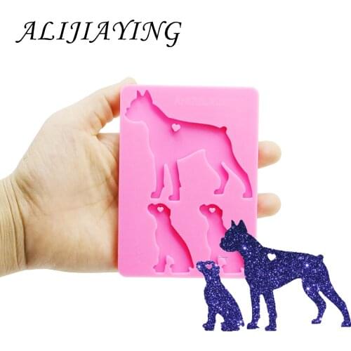 Shiny keychain dog family mama/baby mold key ring decoration silicone mold for DIY epoxy resin wholesale DY0166