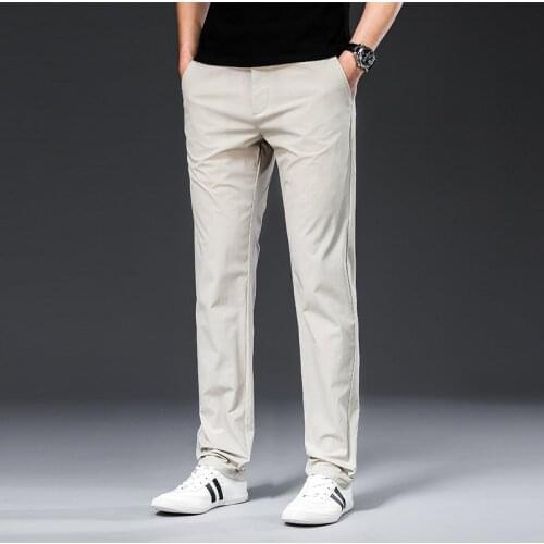 TFETTERS 2021 New Mens Pants Spring Summer Breathable Solid Color Plus Size 42 Trousers Mid Straight Loose Black Pants Men