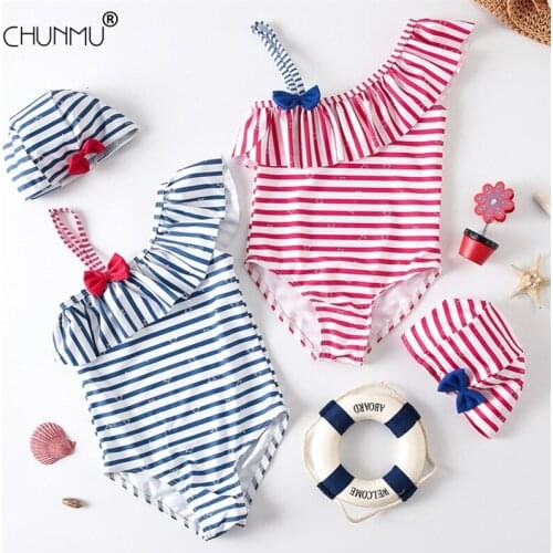 Toddler Kids Baby Girls Striped Stars One-piece Swimwear Swimsuit Striped Star Suit Beachwear Summer Childrens Swimsuit