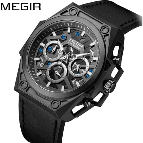 MEGIR Fashion New Watch Men Chronograph Military Male Clock Top Brand Luxury Genuine Leather Business Man Sport Wristwatch 4220
