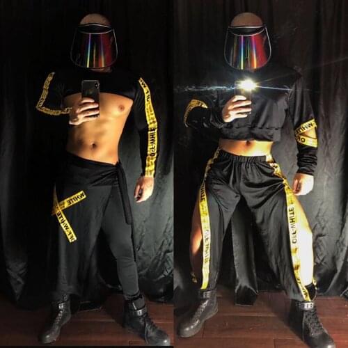 Black split trousers, bar, nightclub, mens and womens clothing, sexy night scene, black technology future theme costumes