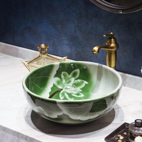 Europe style chinese wash basin vessel sinks Jingdezhen Art Counter Top ceramic basin oval bathroom sinks art ceramic wash basin