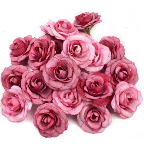 50pcs 4cm Mini Artificial Silk Rose Flower Head For Wedding Christmas Party Decoration DIY Wreath Scrapbook Craft Fake Flowers