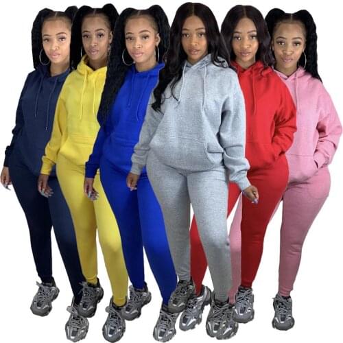 2 Pieces Set Womens Tracksuits Casual Pullovers Femme Sweatshirt Hoodies Solid Jogging Suits Tops Pants Winter Outfits