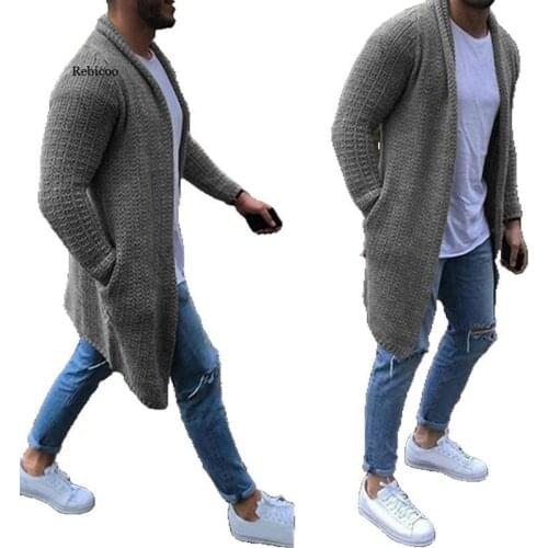 Mens Wool Cardigan Warm Thick Solid Spacious Pocket Fashion Long Sweaters Knitted Cotton Casual Male Jackets Autumn Winter