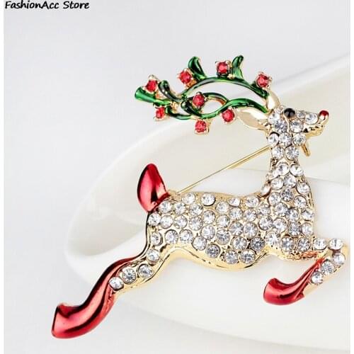New Fashion Crystal Rudolph Elaphurus Deer Gift Brooches For Women Reindeer Elk Wapiti Milu Pins Brooches 4.1*4.9cm/1.6*1.9inch