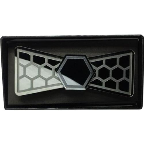 2018 New Glossy Black Mirror Hexaongal Plaid Emobssing Bow Tie for Men Women Wedding Party Costume Fashion Accessory