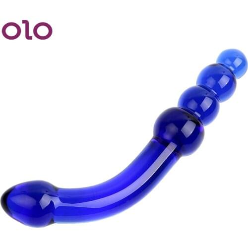 OLO Crystal Anal Beads G-spot Stimulation Blue Pyrex Butt Plug Glass Dildo Fake Penis Sex Toys for Women Men Adult Product