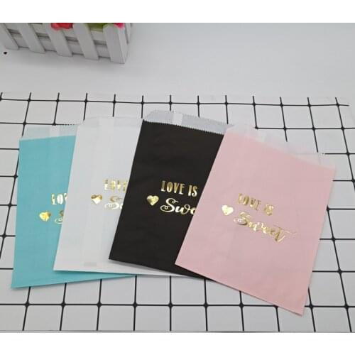 10/25pcs Love Is Sweet Paper Treat Bags Favors Gifts Candy Bar Bag Birthday Wedding Party Craft Dragee Bag Packaging Baby Shower