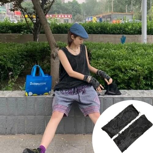 Punk Fingerless Gloves Halloween Sexy Gothic Black Ripped Holes Gloves Hip Pop Clubwear Dance Cosplay Party Dress Up Accessories