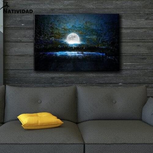 Landscape Canvas Painting Wall Art Decoration Large Sea View Night Painting Moon Poster Oil Painting Living Room Home Decoration