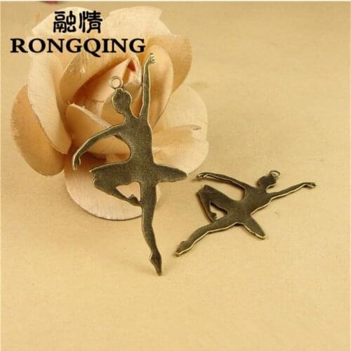 RONGQING 68*36MM 40pcs/lot Ballet girl Pendants Necklaces Handmade Accessories Fashion Jewelry Charms DIY