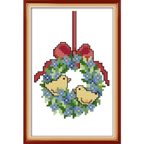 Christmas wreath cross stitch kit aida 14ct 11ct count print canvas stitches embroidery DIY handmade
