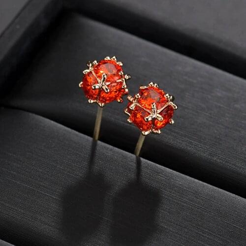 S925 Silver Needle Earrings 2021 Trend Korean Style Fashion Copper For Women Set AAA Zircon Garnet Red Magic Ball Ear Stud