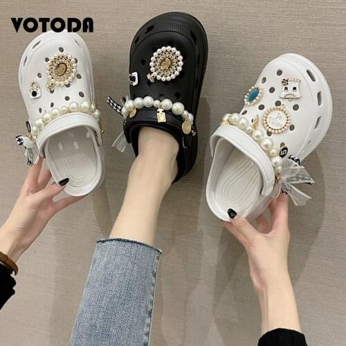 Summer Women Platform Pearls Slipper Lady Thick Bottom Garden Sandals Woman Clogs Flip Flop Girl Bbeach Slides Female Hole Shoes
