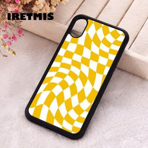 Iretmis 5 5S SE 2020 Phone Cover Case for iPhone 6 6S 7 8 Plus X Xs XR 11 12 Mini Pro Max Rubber Silicone Crazy Checkers Yellow