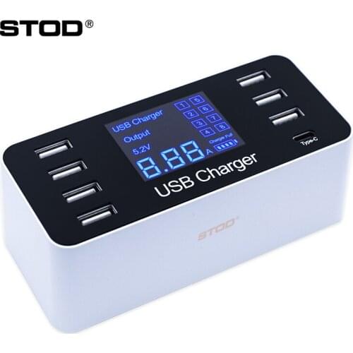 STOD Multiple USB Charger LED Display Type C Charging Station For iPhone Samsung Huawei Mi Oneplus USB C DC Power Adapter